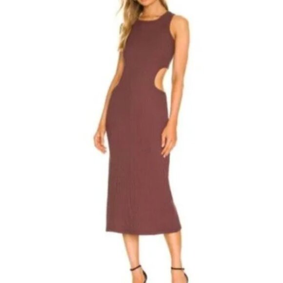 ENA PELLY Billie Racer Side Cutout Ribbed Maxi Dress Chocolate Brown Sz 2 - Picture 2 of 9